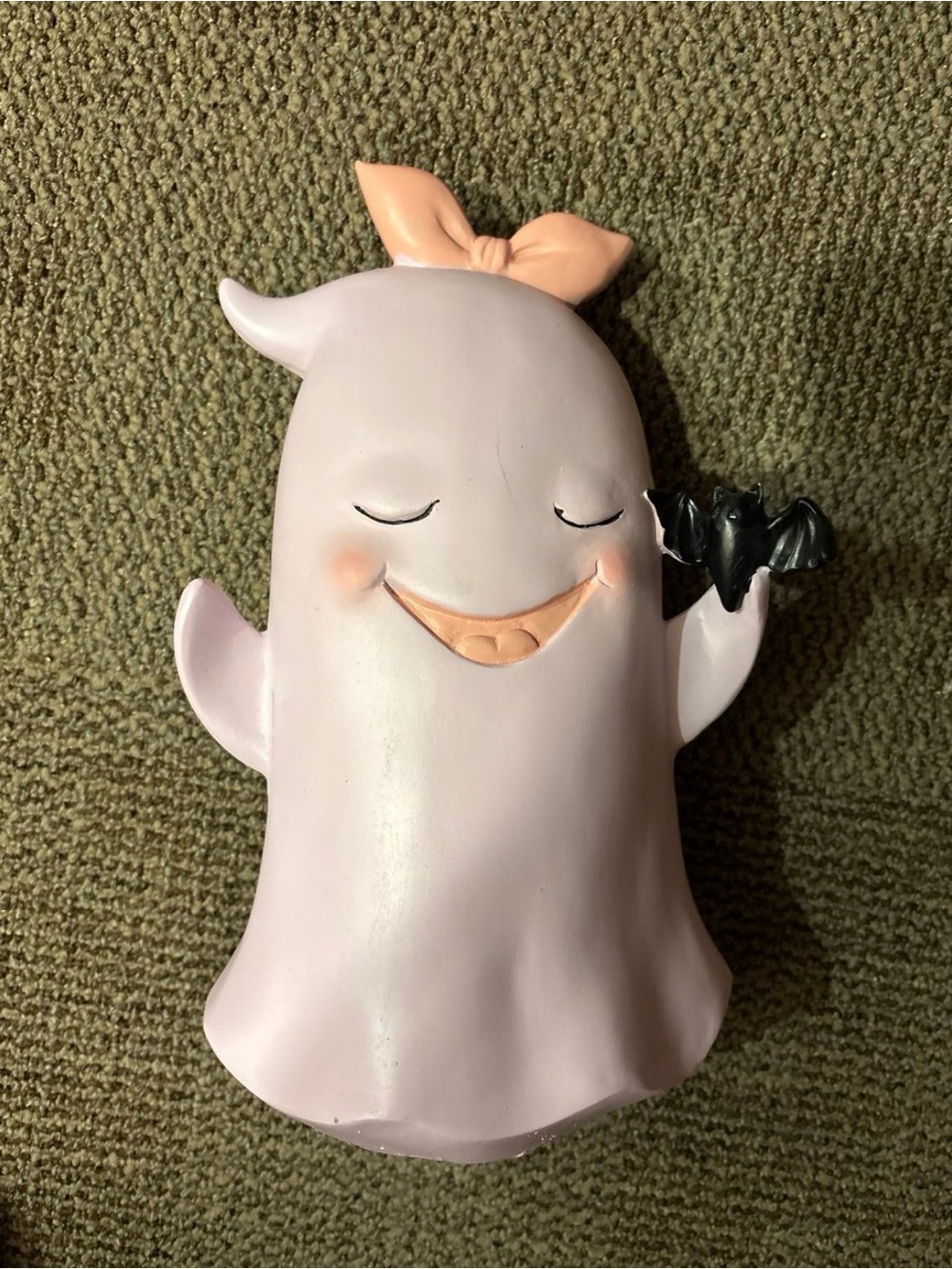 Pink Bow Ghost Figurine with Black Bat Accent - Charming Home Accent